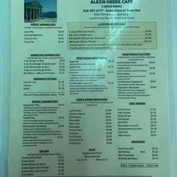 Alexi's Greek Cafe - Menu - Greek Near Me - San Diego, California