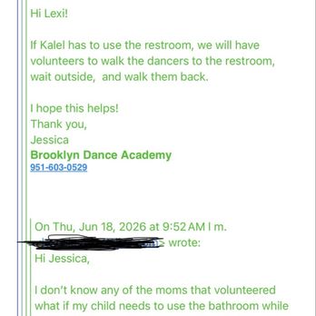 Brooklyn Dance Academy - Questions about bathroom procedure - Dance Schools Near Me - Corona, California