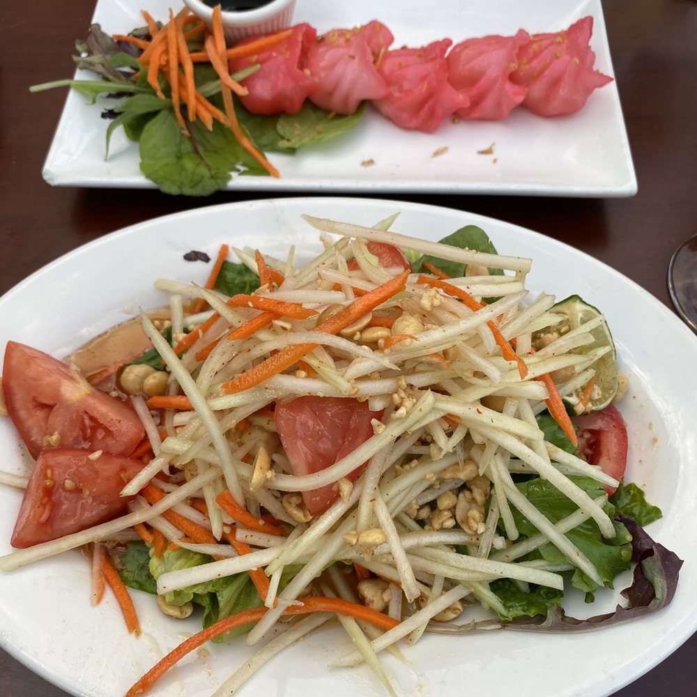Thaism - Papaya salad (no green beans) + In Love dumplings (shrimp) - Thai Near Me - Brooklyn, New York Thaism - Papaya salad (no green beans) + In Love dumplings (shrimp) - Thai Near Me - Brooklyn, New York