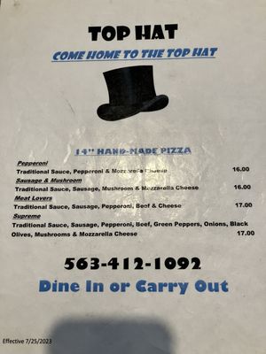 Menu photo 1 Top Hat Tavern West Union, IA