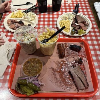 Terry Black's Barbecue - BBQ Brisket, Burnt Ends, Jalapeno Sausage, Pinto Beans, Potato Salad and Mac & Cheese, Jalapeno, Pickles, onions and drinks. - Barbeque Near Me - Austin, Texas