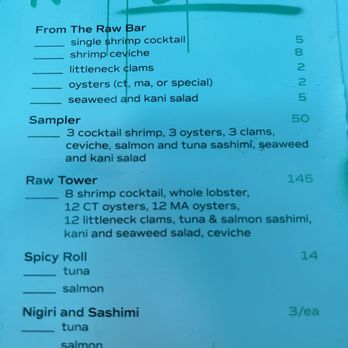 RAW - Raw bar menu - Seafood Near Me - Hartford, Connecticut