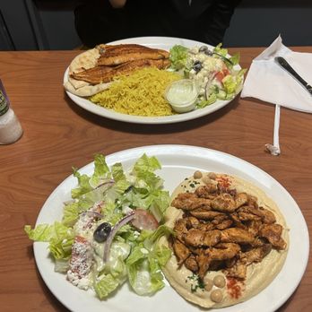 Truly Greek - Hummus with Chicken platter and the Fish plate - Mediterranean Near Me - Brandon, Florida Truly Greek - Hummus with Chicken platter and the Fish plate - Mediterranean Near Me - Brandon, Florida
