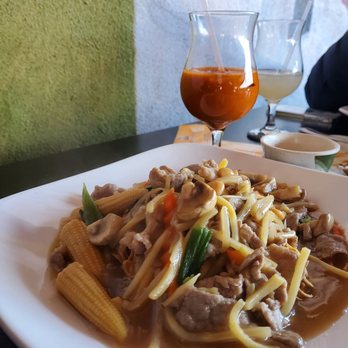 BKNY Thai Restaurant - Baa Mee Grob Lad Na(with pork) & Thai Iced Tea - Thai Near Me - Bayside, New York