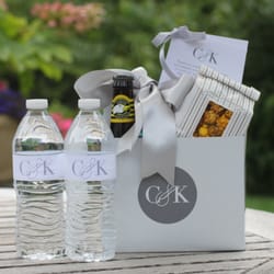 Charm Studio - Custom wedding bag with Garrett's popcorn bag, 312 beer, custom wrapped waters, welcome note - Chicago themed bag!