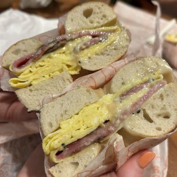 Pearl’s Bagels - Pork roll, egg, & cheese on a plain bagel - Bagels Near Me - Washington, DC, District of Columbia Pearl’s Bagels - Pork roll, egg, & cheese on a plain bagel - Bagels Near Me - Washington, DC, District of Columbia