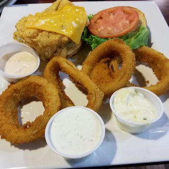 Fire Station 1 - Haddock Sandwich with American Cheese and Onion Rings - Bars Near Me - Silver Spring, Maryland