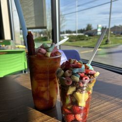 Waka Waka Snack Bar - Very affordable, gave me hella fruit too! Left: large smoothie, Right: regular fruit.