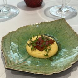 Goxoki - Watermelon with potato puree and pesto