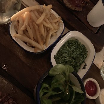 Flat Iron - The sides, chips and spinach. - Steakhouses Near Me - Shoreditch, XGL Flat Iron - The sides, chips and spinach. - Steakhouses Near Me - Shoreditch, XGL