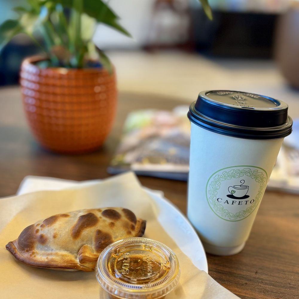 Mazapan latte and breakfast empanada Mazapan latte and breakfast empanada