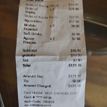 La Fogata Mexican Grill - Charged gratuity without telling us they were. We were only 5 people. - Mexican Near Me - Andrews, Texas La Fogata Mexican Grill - Charged gratuity without telling us they were. We were only 5 people. - Mexican Near Me - Andrews, Texas