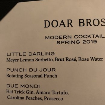 Doar Bros. - Half menu shot - Cocktail Bars Near Me - Charleston, South Carolina