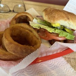 Gilligan's Island - All American burger with onion rings