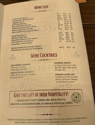 Menu photo 1 Hennessey's Tavern Manhattan Beach, CA