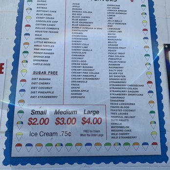 Summer Snow - Menu - Snowcone flavors - Shaved Ice Near Me - Kingsville, Texas Summer Snow - Menu - Snowcone flavors - Shaved Ice Near Me - Kingsville, Texas