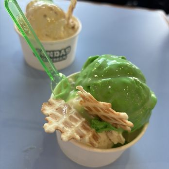Sunday Ice Cream - Pandan, one scoop split up - Ice Cream & Frozen Yogurt Near Me - San Diego, California Sunday Ice Cream - Pandan, one scoop split up - Ice Cream & Frozen Yogurt Near Me - San Diego, California