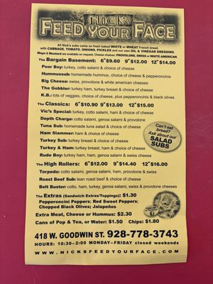 Menu photo 1 Nick's Feed Your Face Prescott, AZ