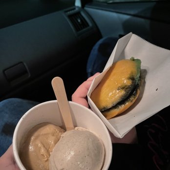 Afters Ice Cream - Double Scoop (French Toast Churo  & Saigon Coffee) & a Glazed Donut with Dark Matter Brownie Batter & Cookie Monster - Ice Cream & Frozen Yogurt Near Me - Alhambra, California