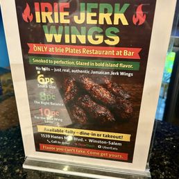 Special table menu for Jerk Wings Special table menu for Jerk Wings