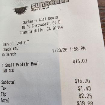 Sunberry Acai Bowls - Acai Bowls Near Me - Granada Hills, California