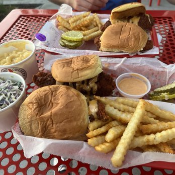 Dave's Hot Chicken - 2 sliders combos and extra slaw and Mac and cheese - Chicken Shop Near Me - Woburn, Massachusetts Dave's Hot Chicken - 2 sliders combos and extra slaw and Mac and cheese - Chicken Shop Near Me - Woburn, Massachusetts