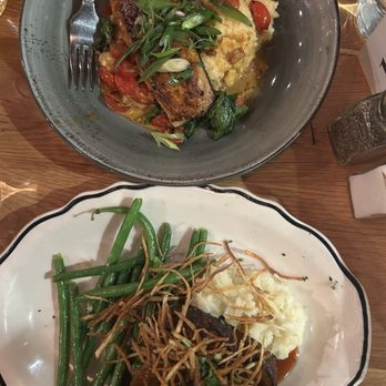 101 Craft Kitchen - Top: Blackened mahi-mahi and grits Bottom: BBQ glazed meatloaf - New American Near Me - Dublin, Ohio