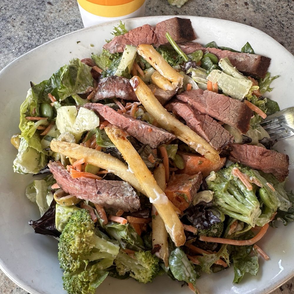 MYO salad with steak. Ate it with fries :) MYO salad with steak. Ate it with fries :)