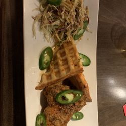 Bowman's Bar & Grill - Chicken and waffles!  Delicious!  Ate every bite.