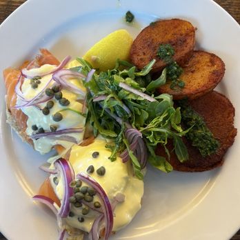 Mission Rock Resort - Smoked Salmon Benedict - Seafood Near Me - San Francisco, California Mission Rock Resort - Smoked Salmon Benedict - Seafood Near Me - San Francisco, California