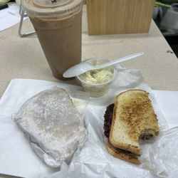 T’s Cafe and Espresso - Patty Melt, potato salad, 24OZ iced mocha