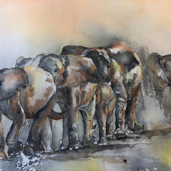 Posterity Gallery - Herd of Elephants Watercolor - Art Galleries Near Me - Grosse Pointe, Michigan Posterity Gallery - Herd of Elephants Watercolor - Art Galleries Near Me - Grosse Pointe, Michigan