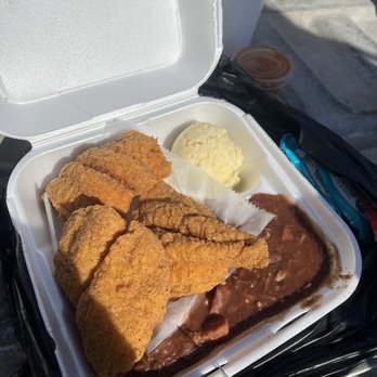 Queen's Cuisine - Red beans and fried fish with potato salad - Caterers Near Me - Kenner, Louisiana