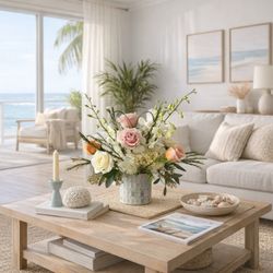 Marco Island Florist Home & Gifts - Soft, coastal-inspired arrangement with garden roses and fresh greenery-perfect for a light, airy home setting.