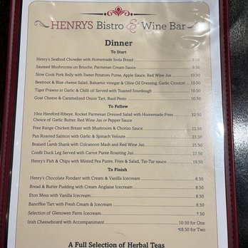 Henry’s Bistro And Wine Bar - Menu - Wine Bars Near Me - Ennis, CE