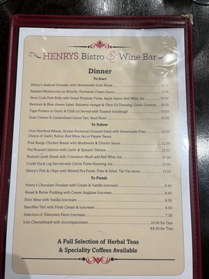 Menu photo 2 Henry’s Bistro And Wine Bar Ennis, CE