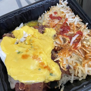 Scrambled - Irish Benny with hash browns (we paid extra and added bacon) - Breakfast & Brunch Near Me - Henderson, Nevada Scrambled - Irish Benny with hash browns (we paid extra and added bacon) - Breakfast & Brunch Near Me - Henderson, Nevada