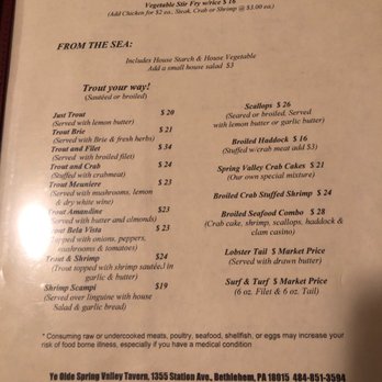 Ye Olde Spring Valley Tavern - The interesting seafood menu. - American Near Me - Bethlehem, Pennsylvania Ye Olde Spring Valley Tavern - The interesting seafood menu. - American Near Me - Bethlehem, Pennsylvania