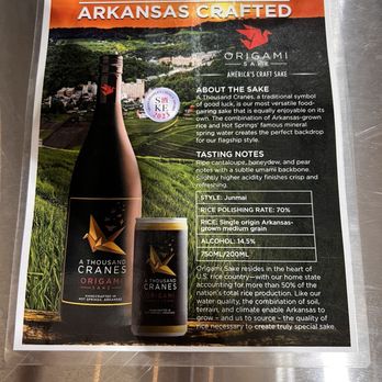 Origami Sake - Info about - Breweries Near Me - Hot Springs, Arkansas