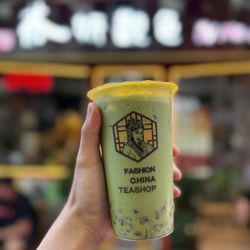By Me Boba Tea - Matcha milk tea with red bean