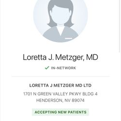 Loretta J Metzger, MD - Cigna portal showing accepting new patients