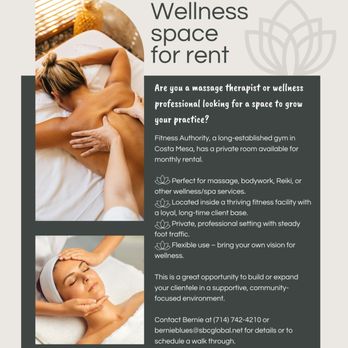 Fitness Authority - Room available - Ideal for massage therapists, chiropractors, or other wellness professionals looking to serve clients in a fitness-center. - Trainers Near Me - Costa Mesa, California Fitness Authority - Room available - Ideal for massage therapists, chiropractors, or other wellness professionals looking to serve clients in a fitness-center. - Trainers Near Me - Costa Mesa, California