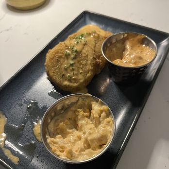 Heirloom - Two fried green tomatoes left of the five. Excellent - Gluten-Free Near Me - Monroe, Louisiana