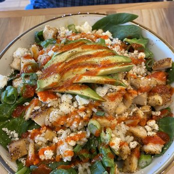 Three Birds Cafe - Honey Sriracha Chicken Rice Bowl - Cafes Near Me - Winter Garden, Florida