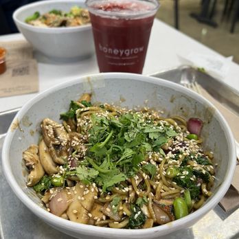 honeygrow - Five spice egg noodles with chicken, cilantro, onion, mushrooms, edamame and kale! Tart Dark Cherry Punch - Salad Near Me - Columbia, Maryland honeygrow - Five spice egg noodles with chicken, cilantro, onion, mushrooms, edamame and kale! Tart Dark Cherry Punch - Salad Near Me - Columbia, Maryland