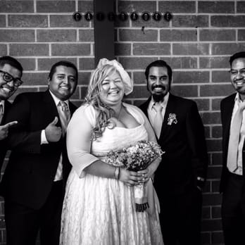 Cateraoke Weddings + Events - B&W with the Smiling Groomsmen - Wedding Planning Near Me - Long Beach, California