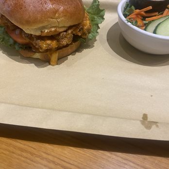 Moontown Brewing Company - Hot garlic chicken sandwich and side salad - Brewpubs Near Me - Whitestown, Indiana Moontown Brewing Company - Hot garlic chicken sandwich and side salad - Brewpubs Near Me - Whitestown, Indiana