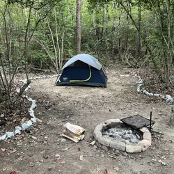 Greeter Falls Campground - Our campsite (#2 solo/duo site) with our 5$ bundle of wood