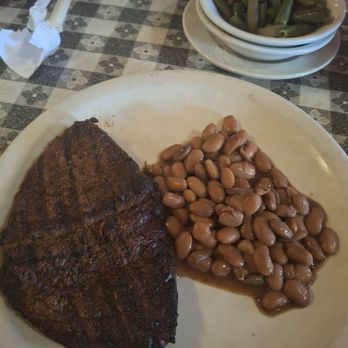 Parker Brothers Trail Dust SteakHouse - Well done 8oz Bronco buster and beans - Steakhouses Near Me - Sanger, Texas