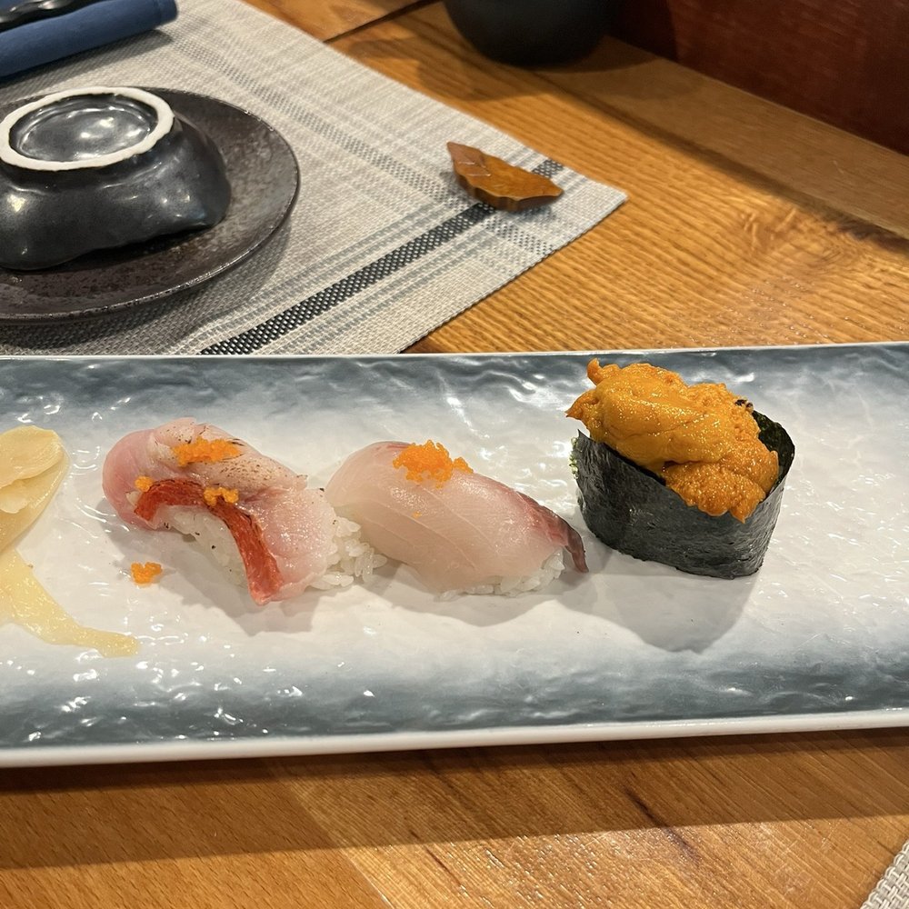 Nori - Kinmedai, Shima Aji & CA Uni Nigiri - Japanese Near Me - Old Saybrook, Connecticut Nori - Kinmedai, Shima Aji & CA Uni Nigiri - Japanese Near Me - Old Saybrook, Connecticut